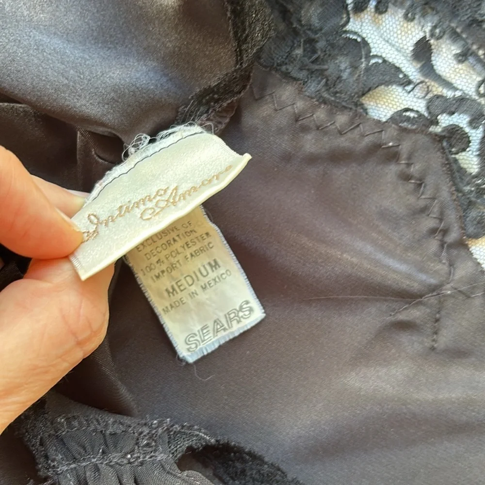 Vintage 80’s Embellished Black Lace Mini Slip Dress Goth Whimsical Fairy Medium - Picture 17 of 17